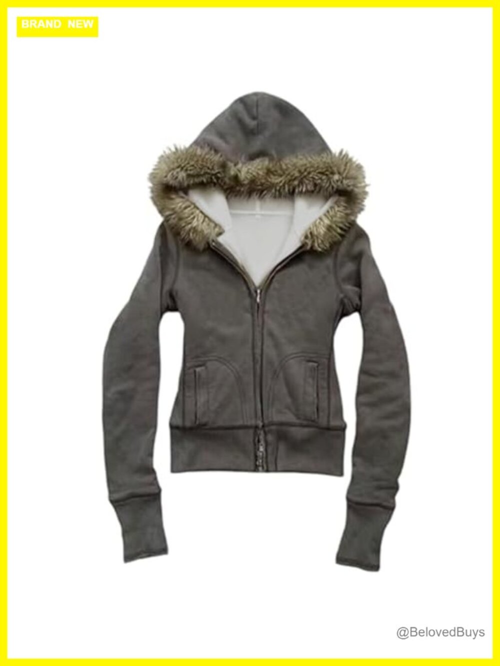 Oversized Y2K Fur Collar Hoodie Zip Up Jacket Faux Fur Trim